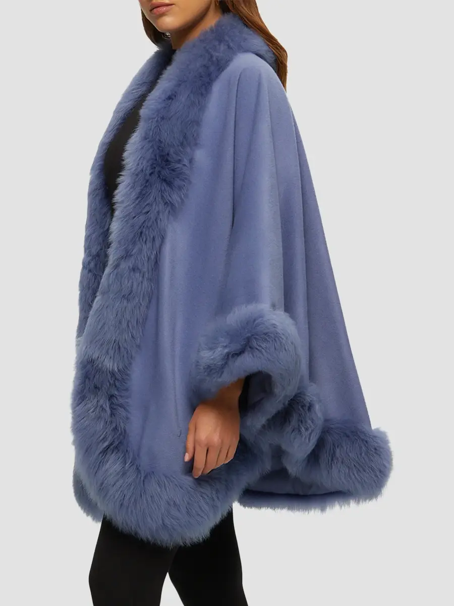 Gorski Women's Cashmere Cape with Toscana Shearling Lamb Trim | Thumbnail 3 Gorski Women's Cashmere Cape with Toscana Shearling Lamb Trim | Thumbnail 3