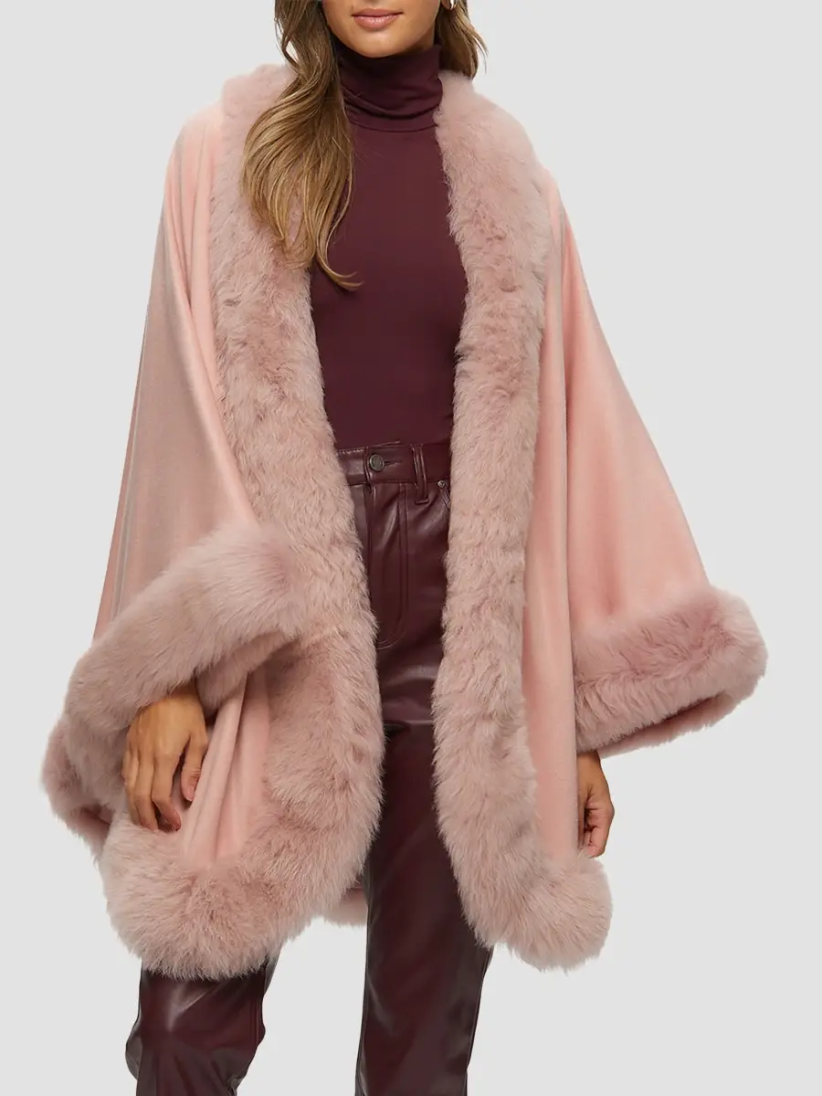 Gorski Women's Cashmere Cape with Toscana Shearling Lamb Trim | Thumbnail 2 Gorski Women's Cashmere Cape with Toscana Shearling Lamb Trim | Thumbnail 2