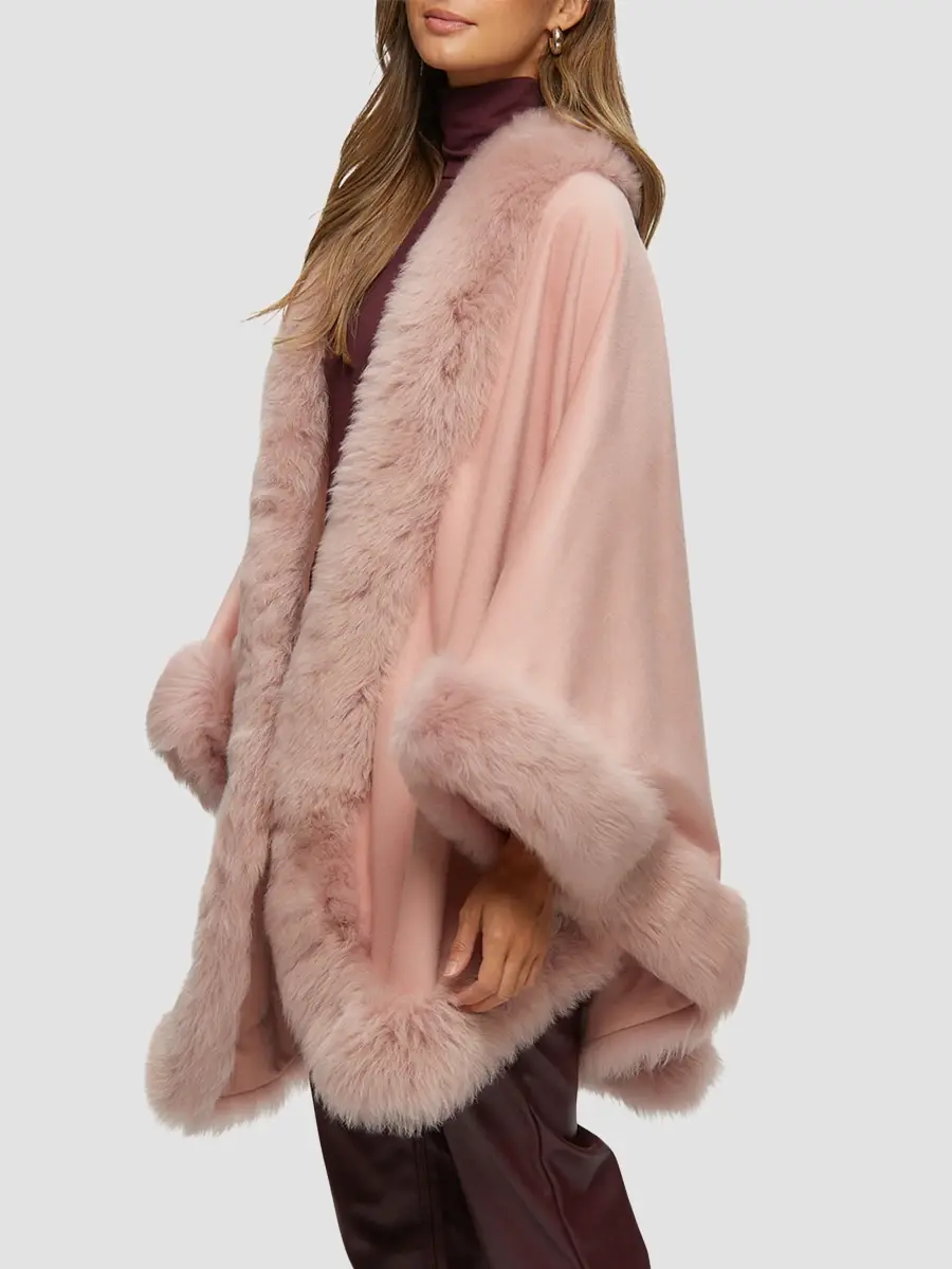 Gorski Women's Cashmere Cape with Toscana Shearling Lamb Trim | Thumbnail 3 Gorski Women's Cashmere Cape with Toscana Shearling Lamb Trim | Thumbnail 3