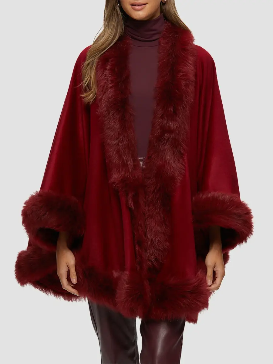 Gorski Women's Cashmere Cape with Toscana Shearling Lamb Trim | Thumbnail 2 Gorski Women's Cashmere Cape with Toscana Shearling Lamb Trim | Thumbnail 2