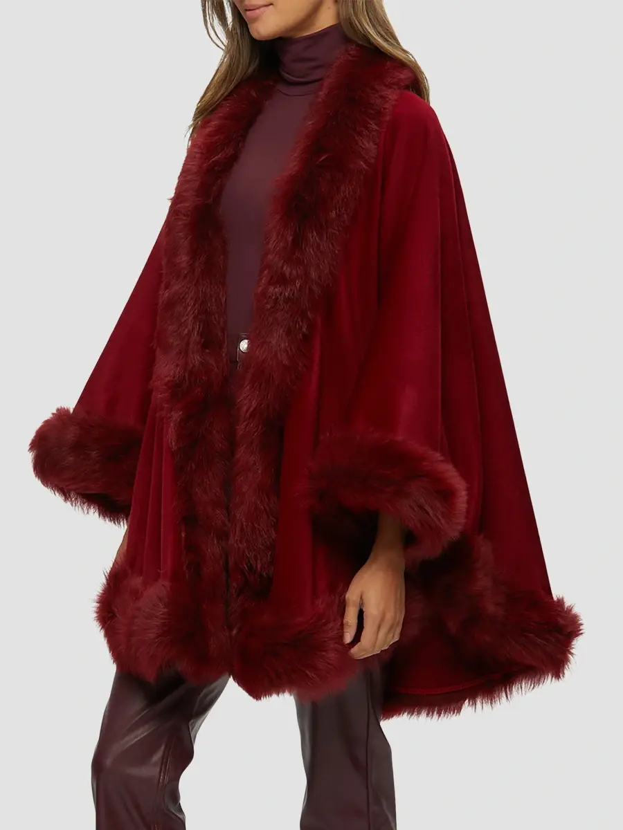 Gorski Women's Cashmere Cape with Toscana Shearling Lamb Trim | Thumbnail 3 Gorski Women's Cashmere Cape with Toscana Shearling Lamb Trim | Thumbnail 3