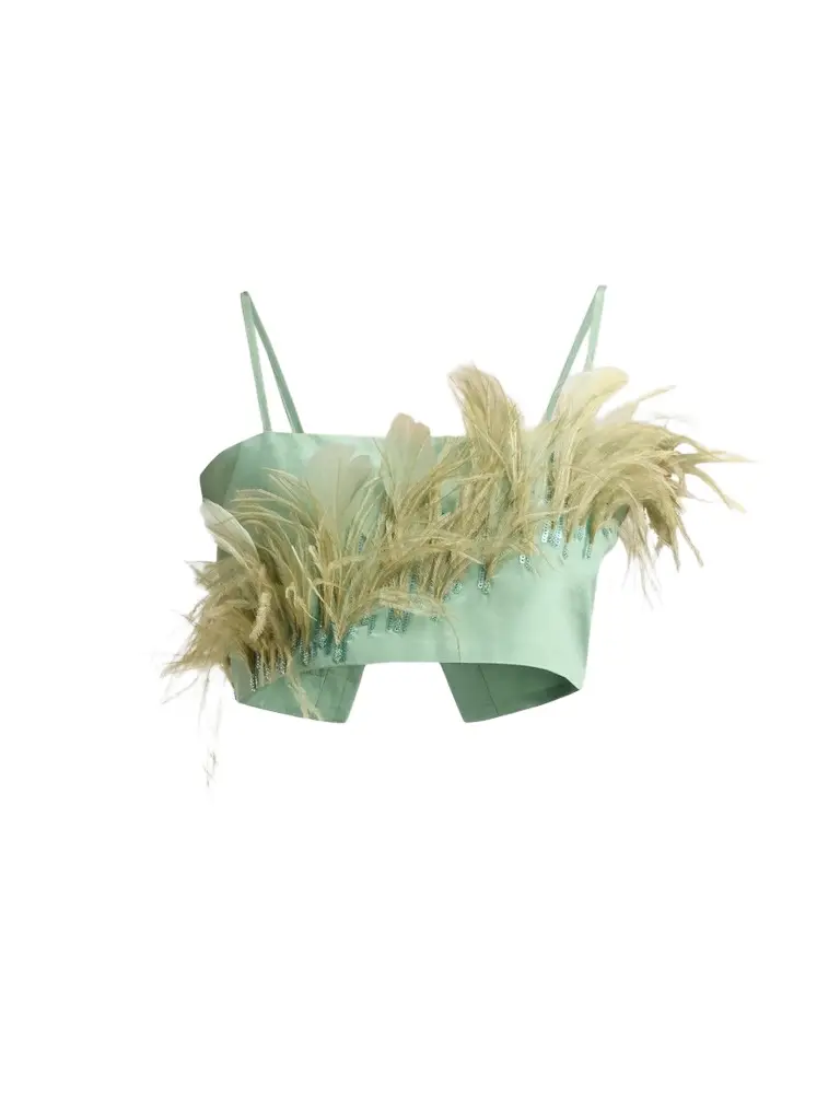 AZEEZA Women's Walton Feather-Trimmed Top