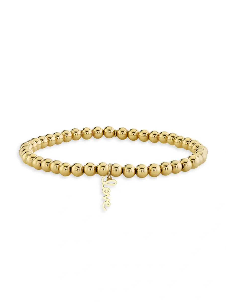 Women's Pure 14K Yellow Gold "Love" Beaded Stretch Bracelet Women's Pure 14K Yellow Gold "Love" Beaded Stretch Bracelet