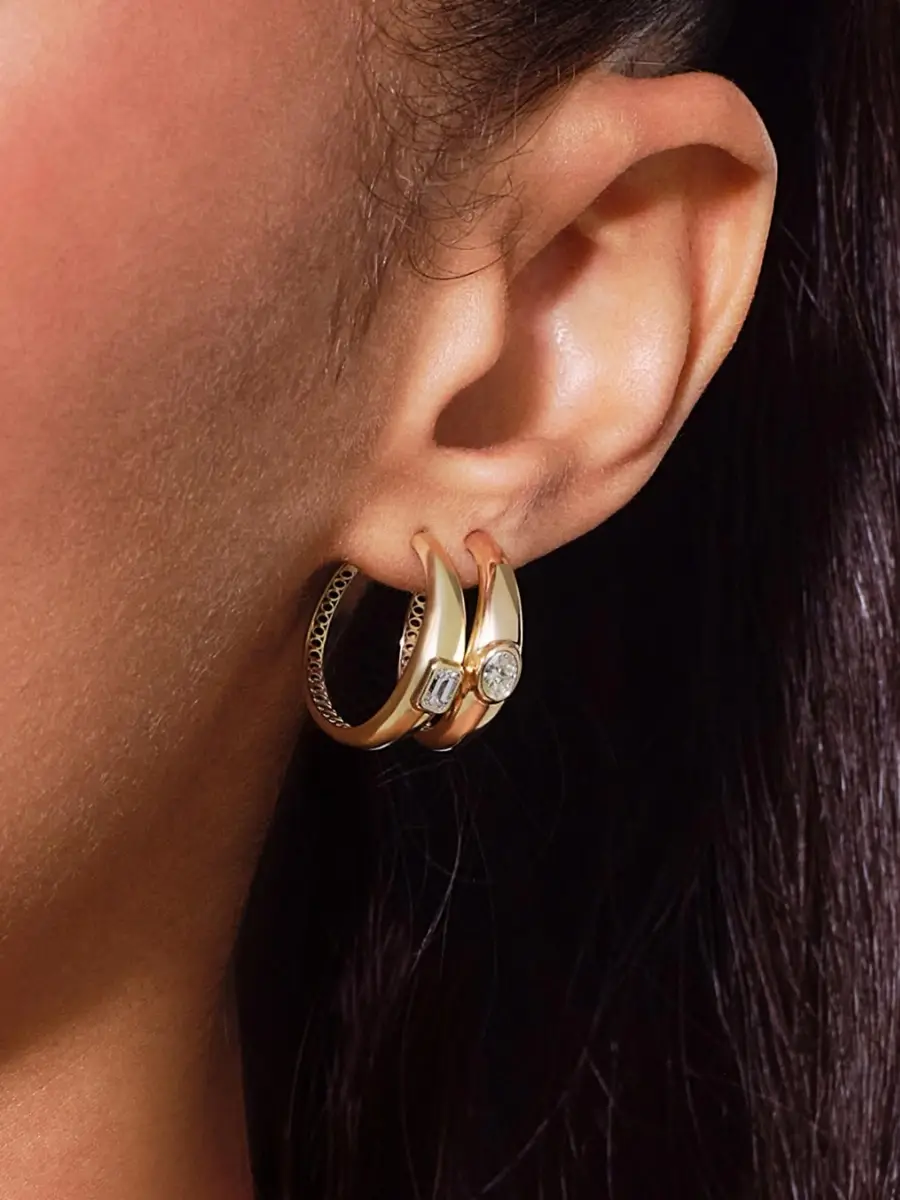 Lana Women's 14K Yellow Gold & 0.40 TCW Diamond Curved Hoop Earrings | Thumbnail 2 Lana Women's 14K Yellow Gold & 0.40 TCW Diamond Curved Hoop Earrings | Thumbnail 2