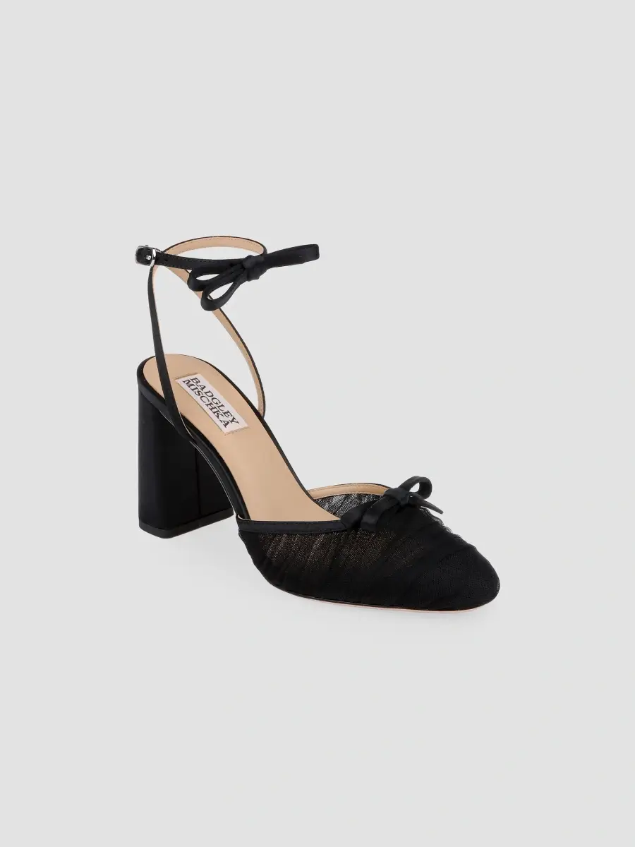 BADGLEY MISCHKA Women's Rebeca 85MM Bow-Detail Tulle & Satin Pumps - Black Satin | Thumbnail 2