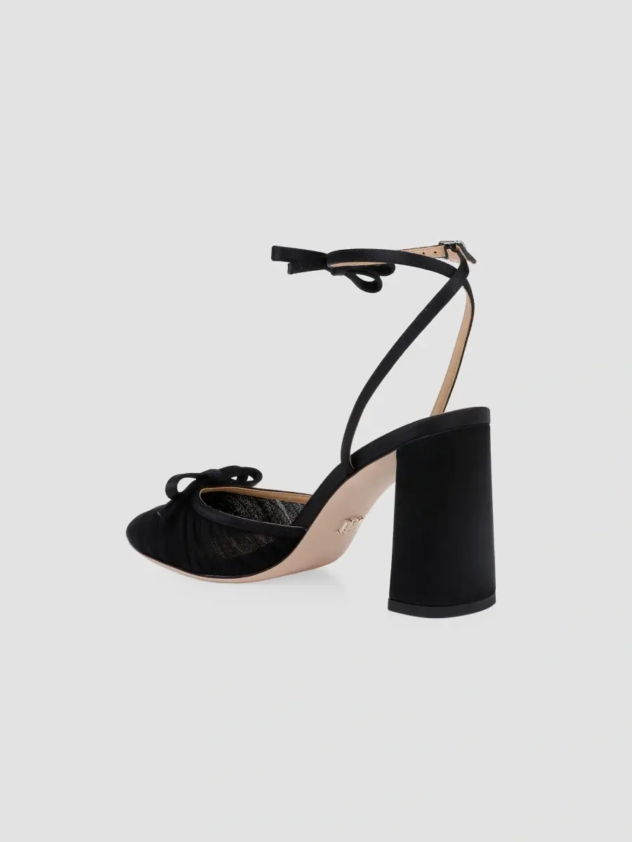 BADGLEY MISCHKA Women's Rebeca 85MM Bow-Detail Tulle & Satin Pumps - Black Satin | Thumbnail 3