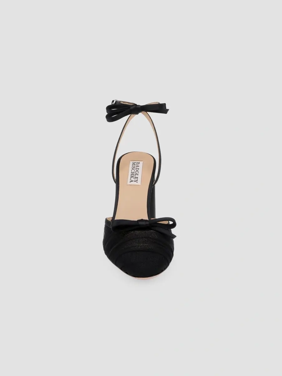 BADGLEY MISCHKA Women's Rebeca 85MM Bow-Detail Tulle & Satin Pumps - Black Satin | Thumbnail 4