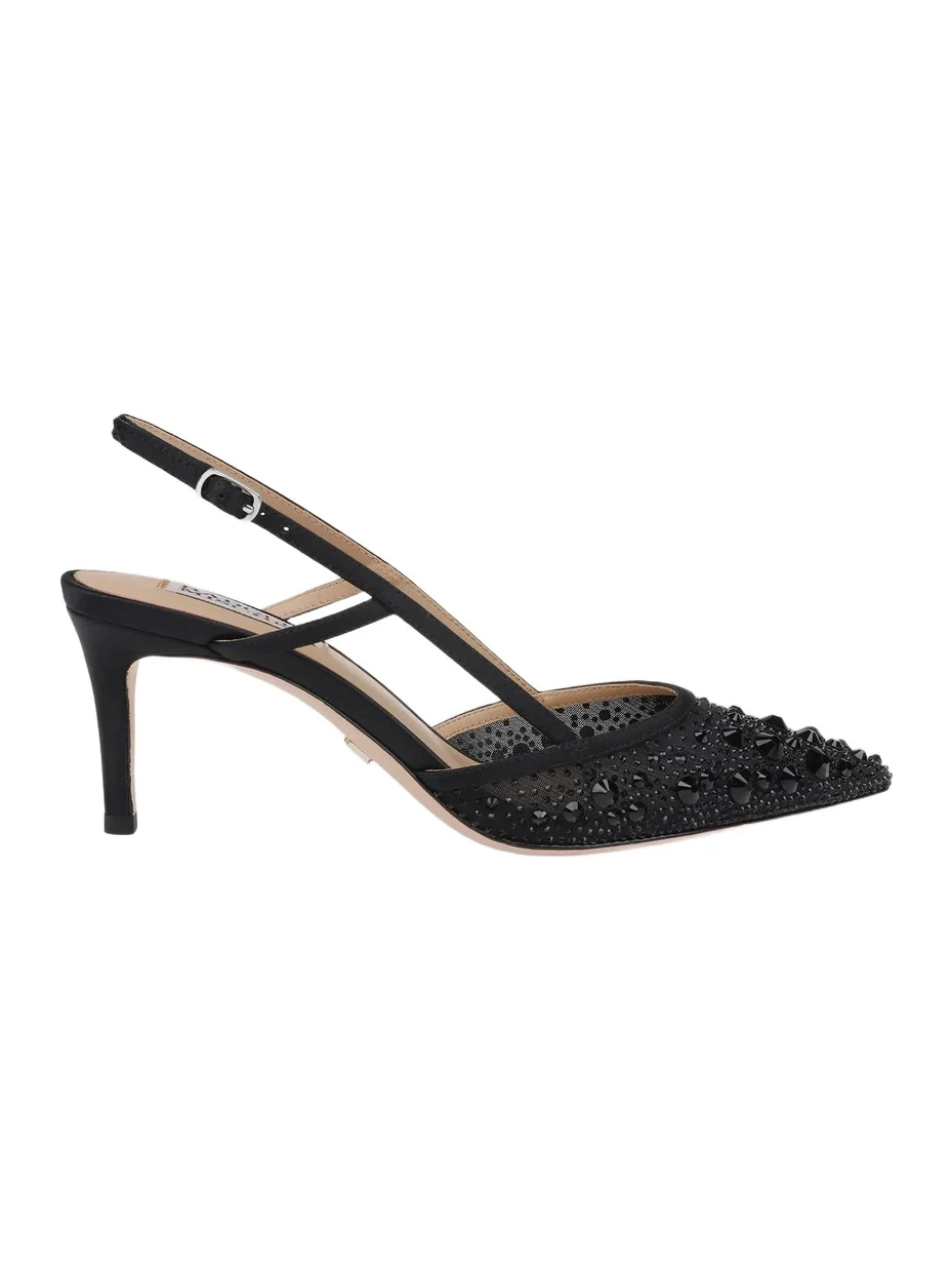 BADGLEY MISCHKA Women's Reem 65MM Crystal-Embellished Mesh & Satin Slingback Pumps