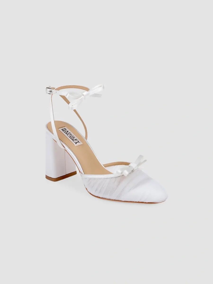BADGLEY MISCHKA Women's Rebeca 85MM Bow-Detail Tulle & Satin Pumps - White Satin | Thumbnail 2 BADGLEY MISCHKA Women's Rebeca 85MM Bow-Detail Tulle & Satin Pumps - White Satin | Thumbnail 2