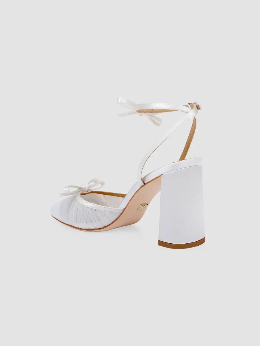 BADGLEY MISCHKA Women's Rebeca 85MM Bow-Detail Tulle & Satin Pumps - White Satin | Thumbnail 3 BADGLEY MISCHKA Women's Rebeca 85MM Bow-Detail Tulle & Satin Pumps - White Satin | Thumbnail 3