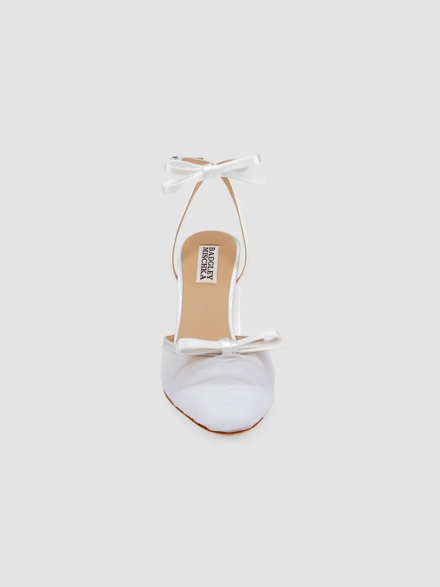BADGLEY MISCHKA Women's Rebeca 85MM Bow-Detail Tulle & Satin Pumps - White Satin | Thumbnail 4 BADGLEY MISCHKA Women's Rebeca 85MM Bow-Detail Tulle & Satin Pumps - White Satin | Thumbnail 4