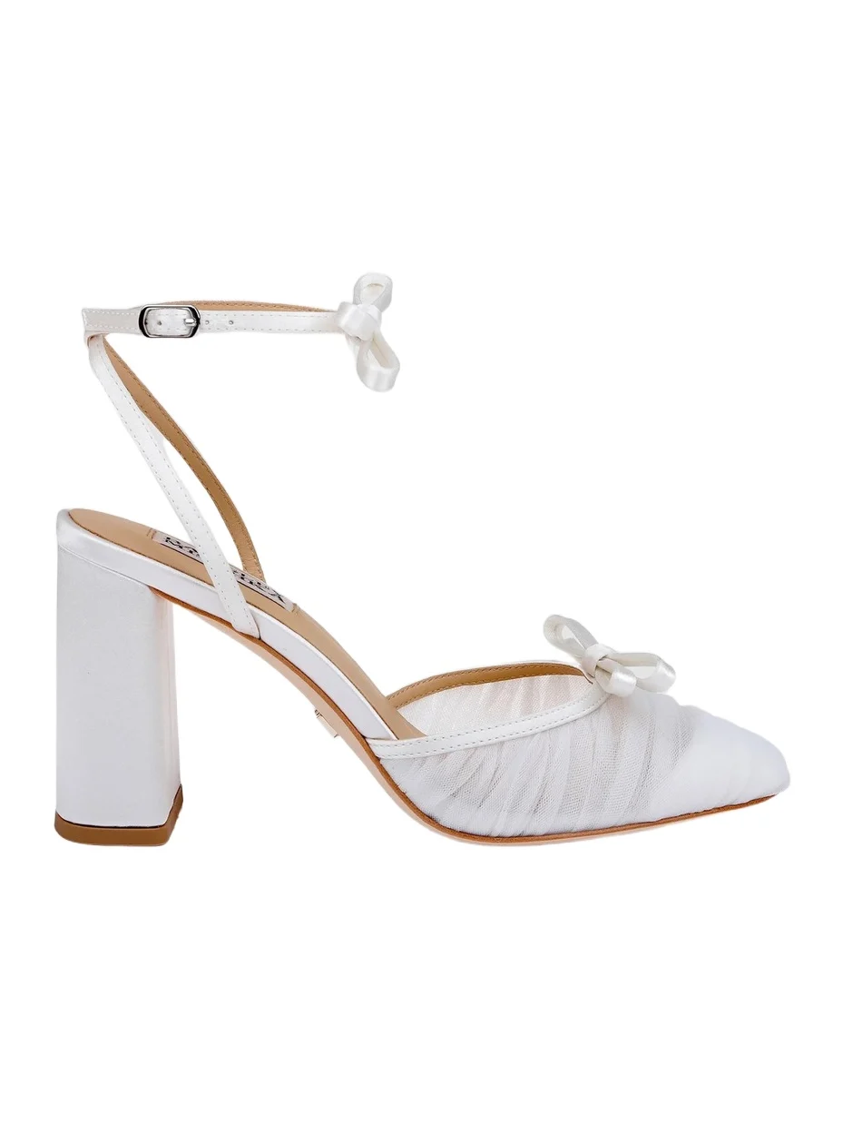 BADGLEY MISCHKA Women's Rebeca 85MM Bow-Detail Tulle & Satin Pumps - White Satin