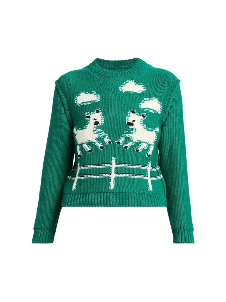 MOSCHINO Women's Sheep Jacquard Wool Crewneck Sweater