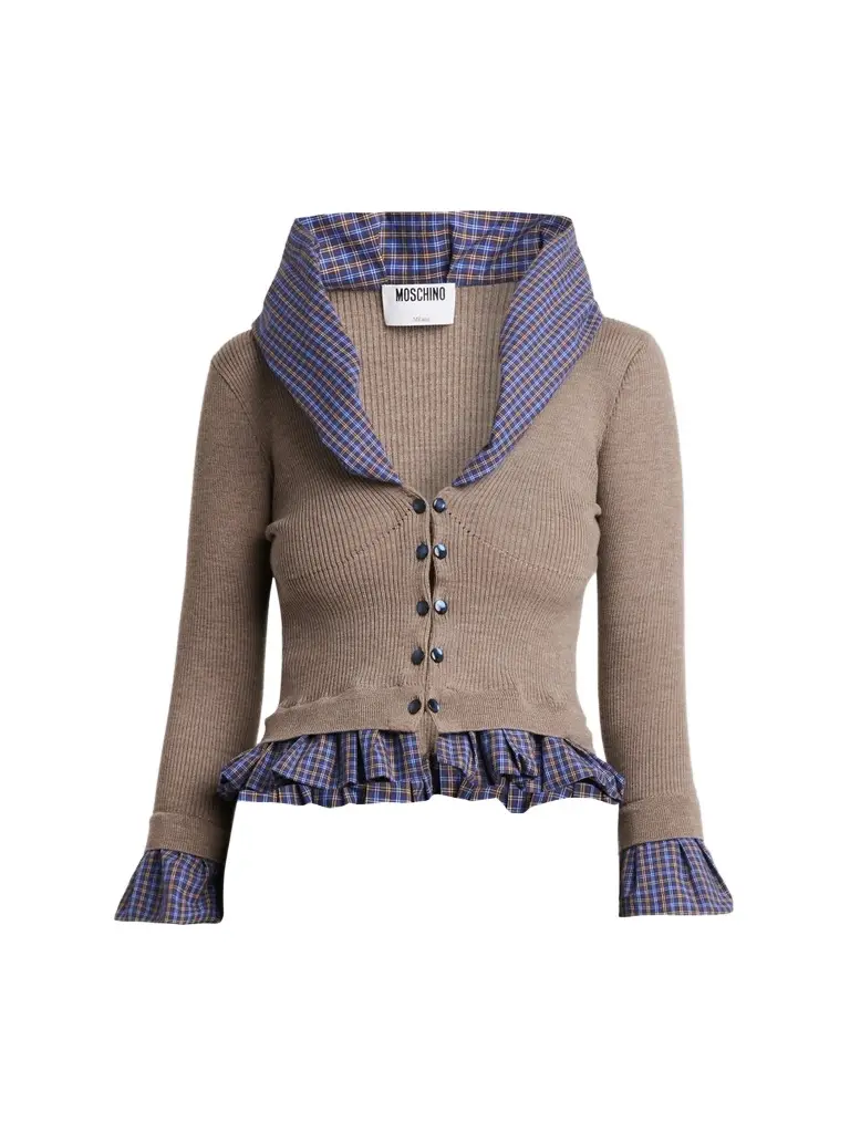 MOSCHINO Women's Contrast-Trim Rib-Knit Wool Cardigan