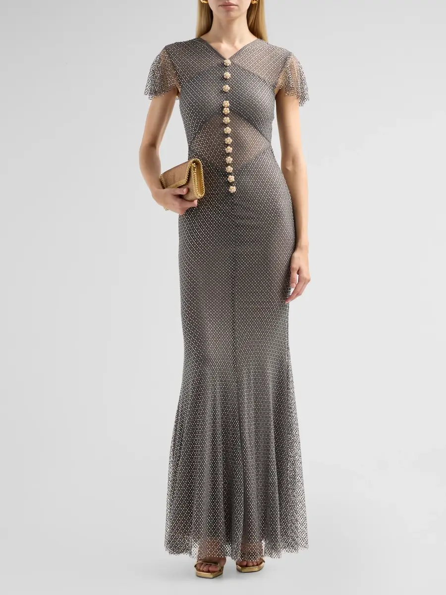 Self-Portrait Women's Rhinestone Fishnet Mesh Mermaid Maxi Dress | Thumbnail 2 Self-Portrait Women's Rhinestone Fishnet Mesh Mermaid Maxi Dress | Thumbnail 2