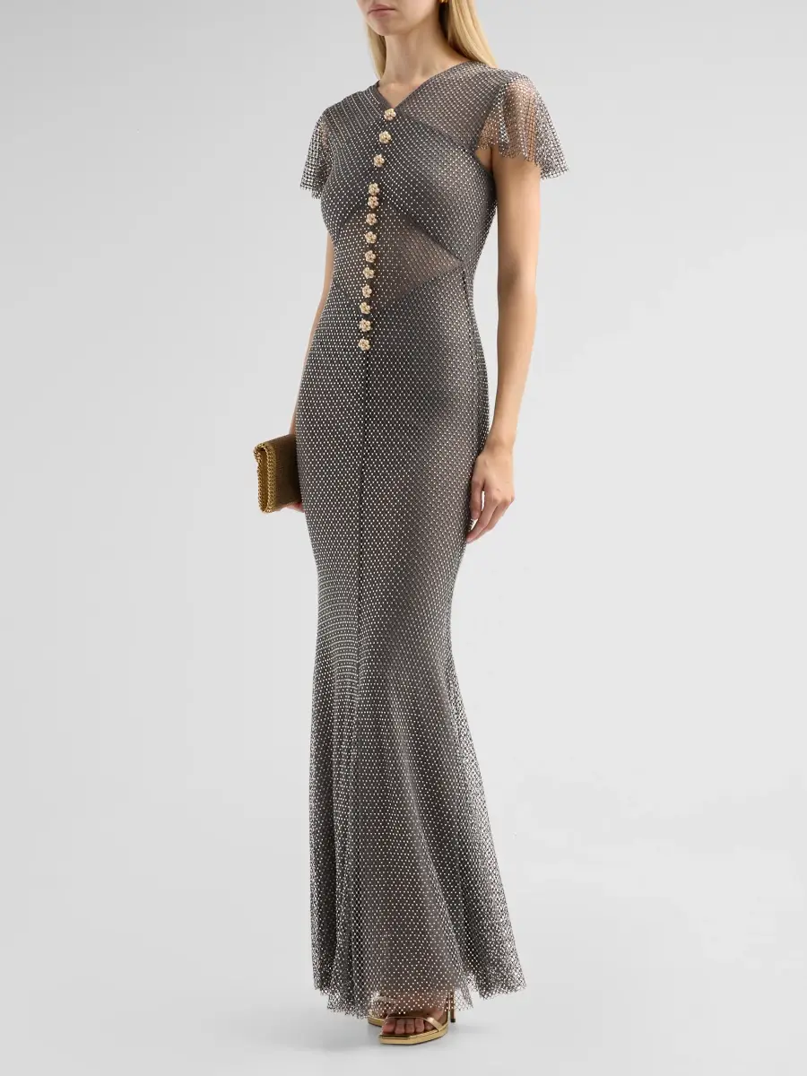 Self-Portrait Women's Rhinestone Fishnet Mesh Mermaid Maxi Dress | Thumbnail 4 Self-Portrait Women's Rhinestone Fishnet Mesh Mermaid Maxi Dress | Thumbnail 4