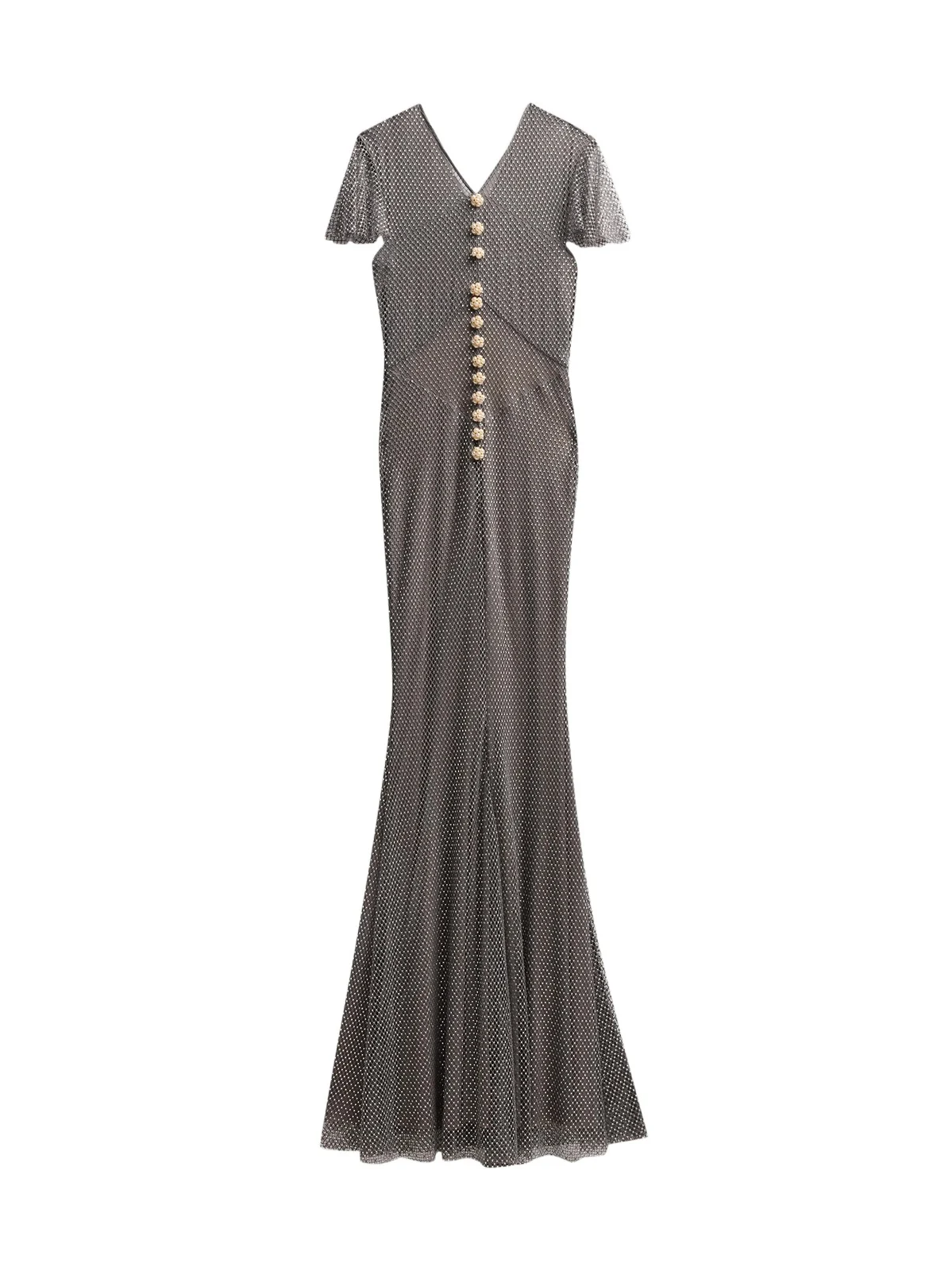 Women's Rhinestone Fishnet Mesh Mermaid Maxi Dress