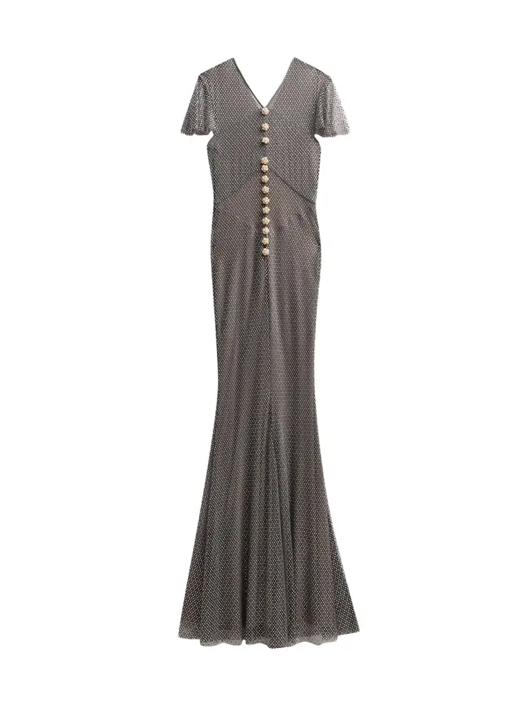 Self-Portrait Women's Rhinestone Fishnet Mesh Mermaid Maxi Dress