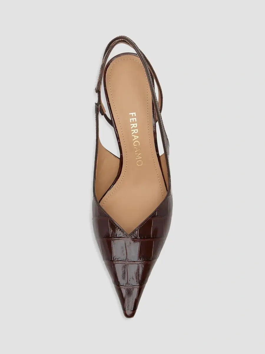 Ferragamo Women's Dafne 70MM Croc-Embossed Slingback Pumps | Thumbnail 6