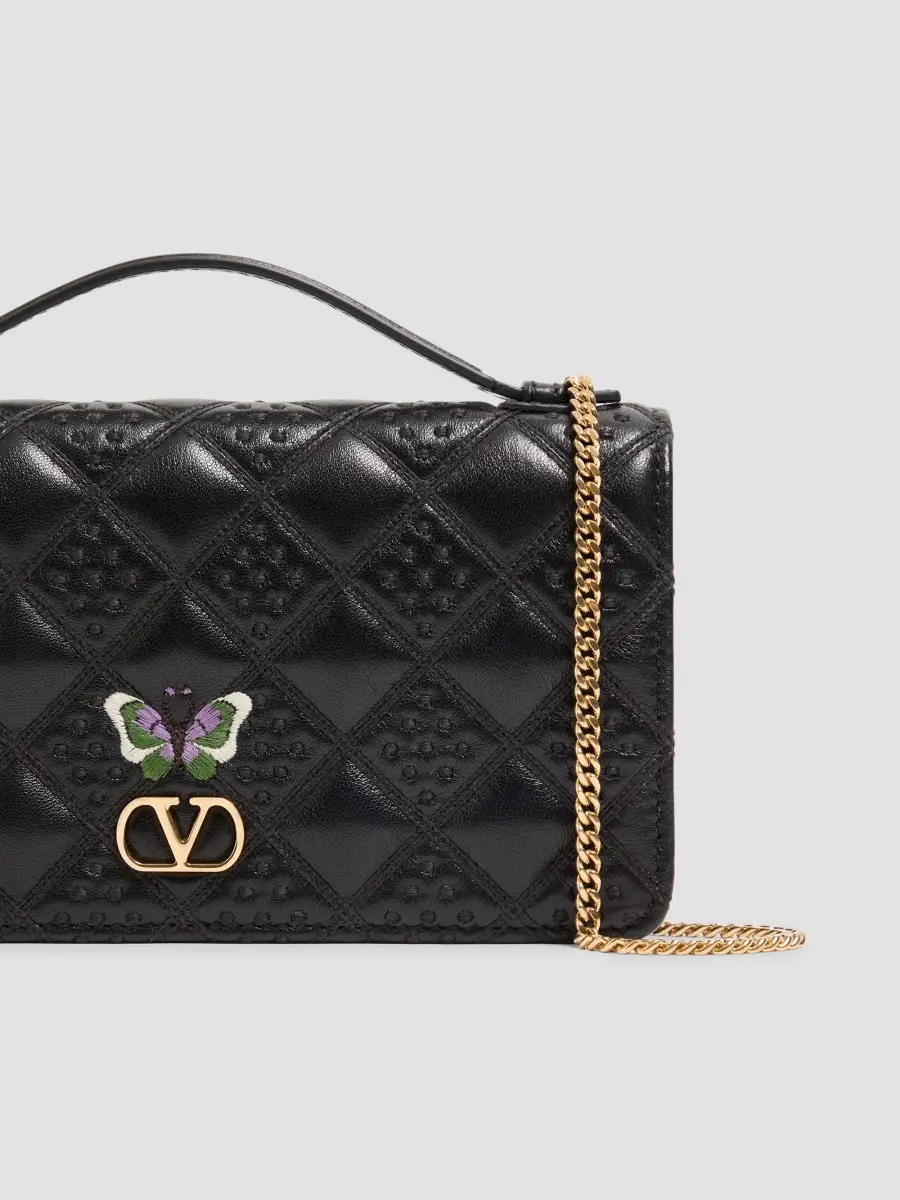 Valentino Women's Flutterby Chain Wallet in Shiny Nappa Leather with Butterfly Embroidery - Black | Thumbnail 6 Valentino Women's Flutterby Chain Wallet in Shiny Nappa Leather with Butterfly Embroidery - Black | Thumbnail 6