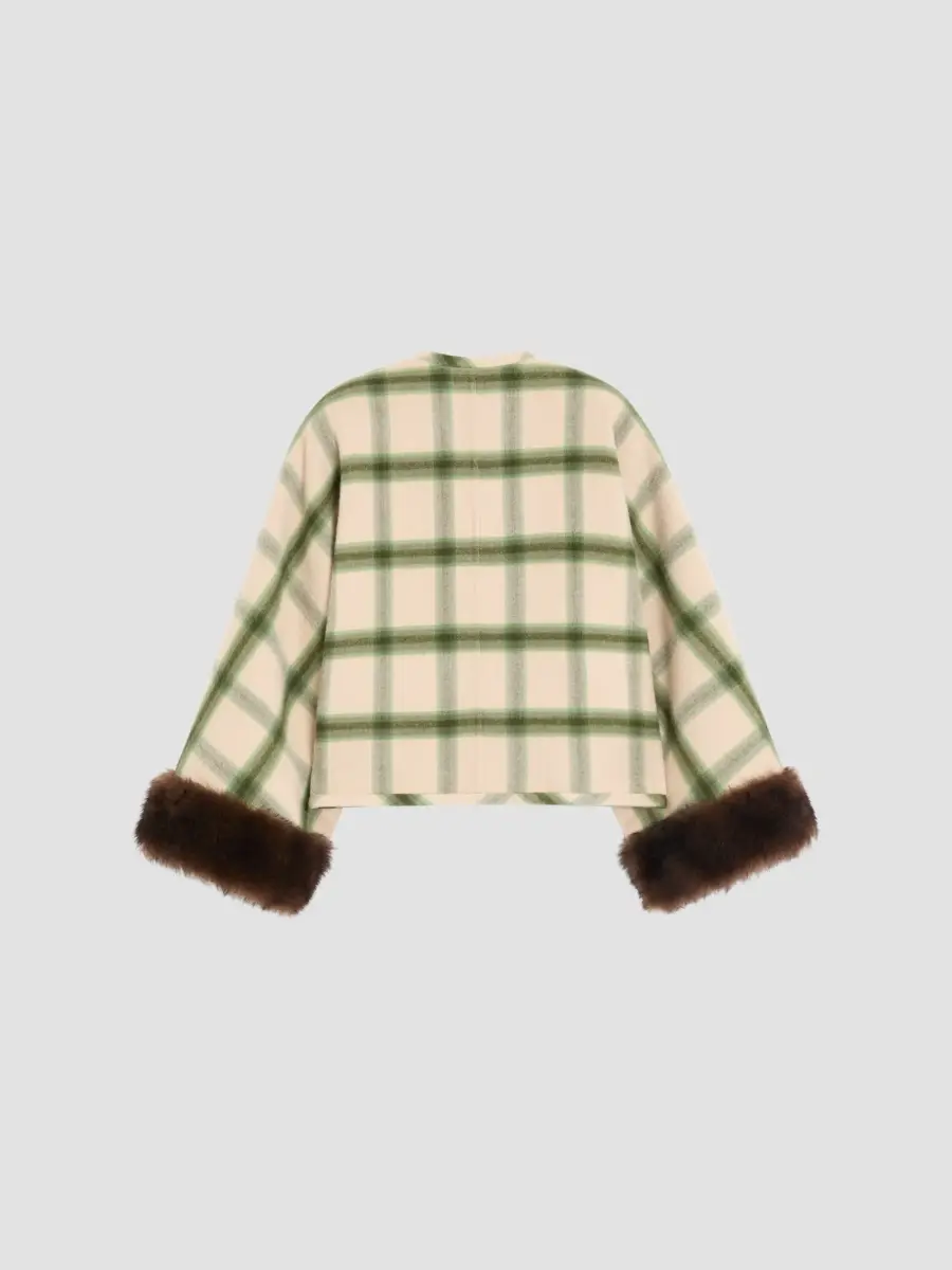 Valentino Women's Caban in Macro Window with Shearling - Vanilla Green | Thumbnail 2