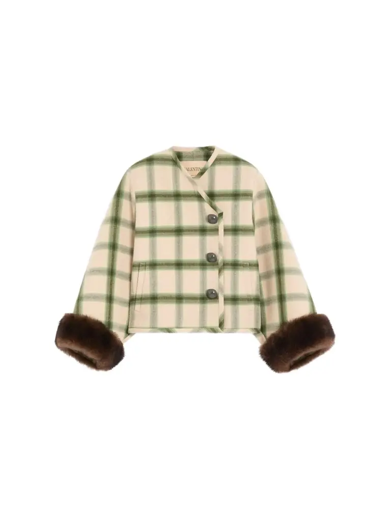 Women's Caban in Macro Window with Shearling - Vanilla Green
