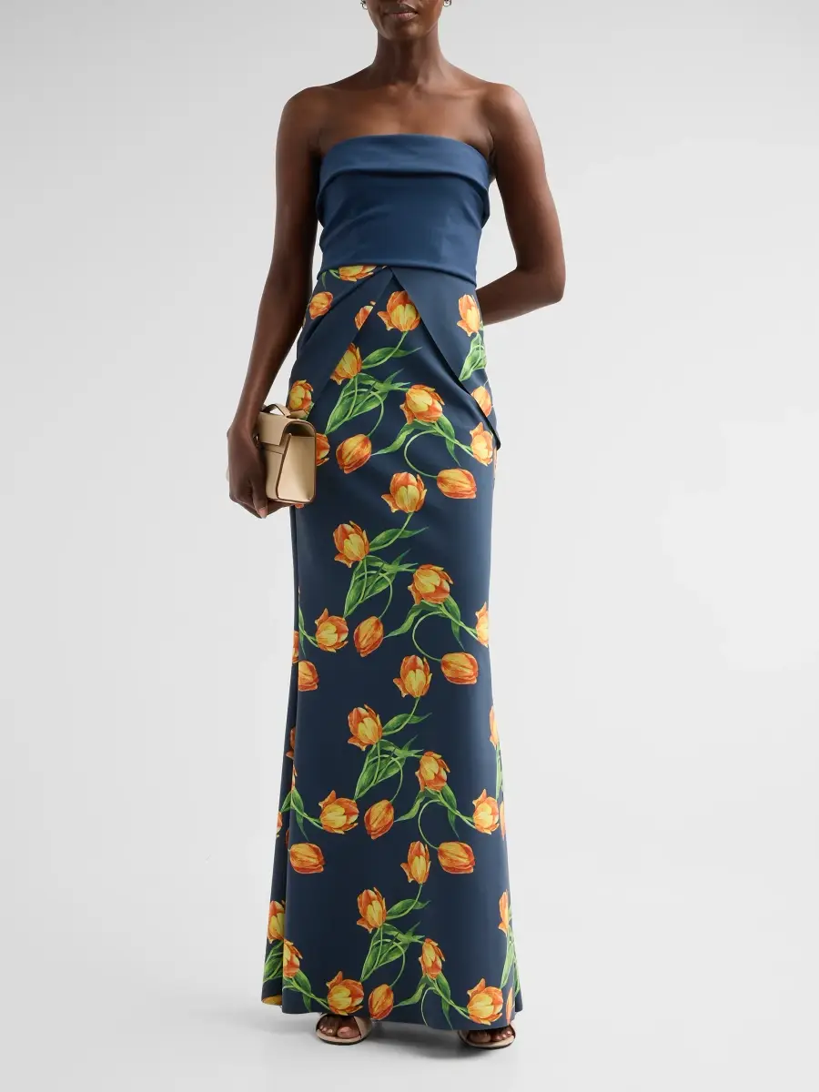 Chiara Boni La Petite Robe Women's Sharuki Floral Strapless Sheath Gown | Thumbnail 2 Chiara Boni La Petite Robe Women's Sharuki Floral Strapless Sheath Gown | Thumbnail 2