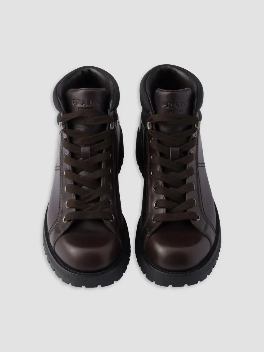 Prada Men's Lace-Up Leather and Re-Nylon Booties - Brown | Thumbnail 3 Prada Men's Lace-Up Leather and Re-Nylon Booties - Brown | Thumbnail 3