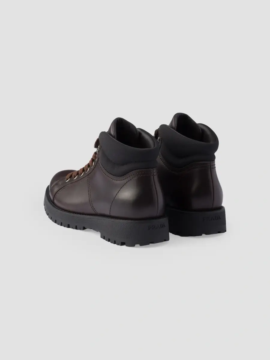 Prada Men's Lace-Up Leather and Re-Nylon Booties - Brown | Thumbnail 4 Prada Men's Lace-Up Leather and Re-Nylon Booties - Brown | Thumbnail 4