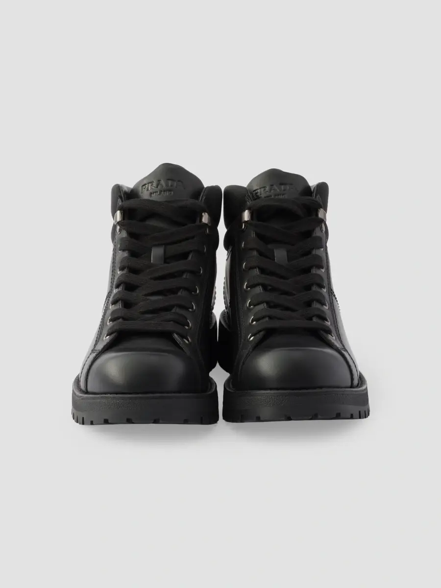 Prada Men's Lace-Up Leather and Re-Nylon Booties - Black | Thumbnail 2