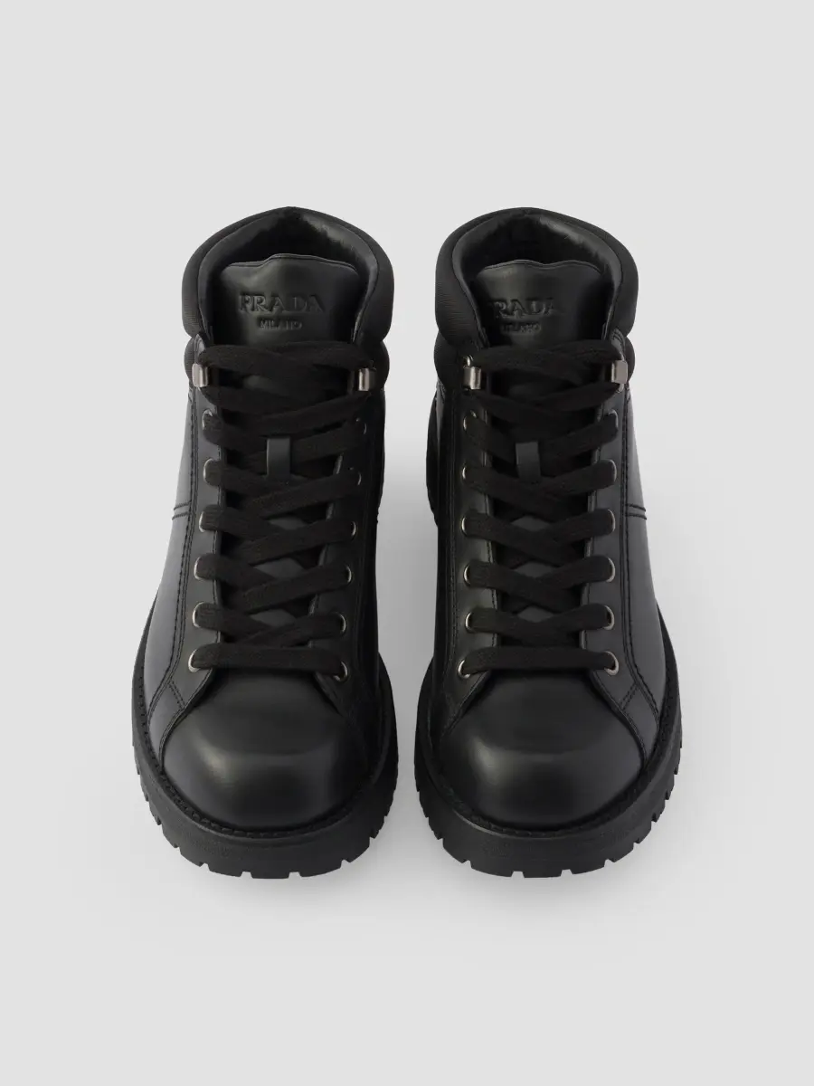 Prada Men's Lace-Up Leather and Re-Nylon Booties - Black | Thumbnail 3
