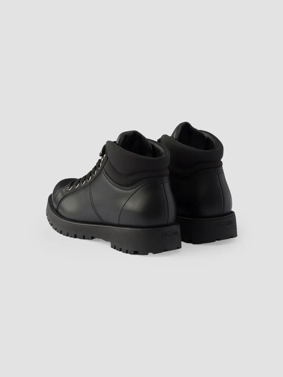 Prada Men's Lace-Up Leather and Re-Nylon Booties - Black | Thumbnail 4
