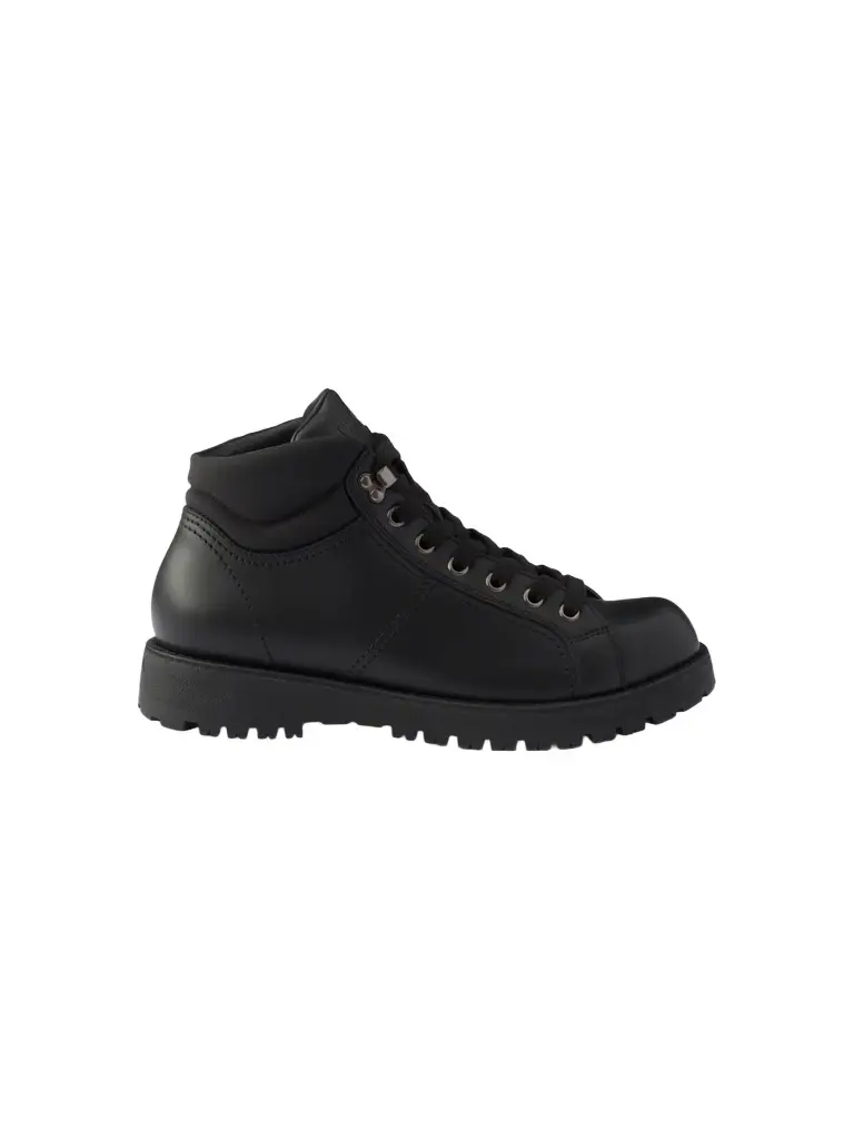 Prada Men's Lace-Up Leather and Re-Nylon Booties - Black