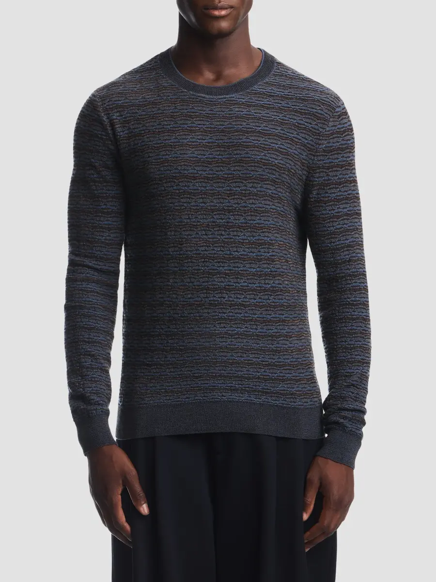 Emporio Armani Men's Blurred Geometric Wool-Blend Crewneck Sweater | Thumbnail 3 Emporio Armani Men's Blurred Geometric Wool-Blend Crewneck Sweater | Thumbnail 3