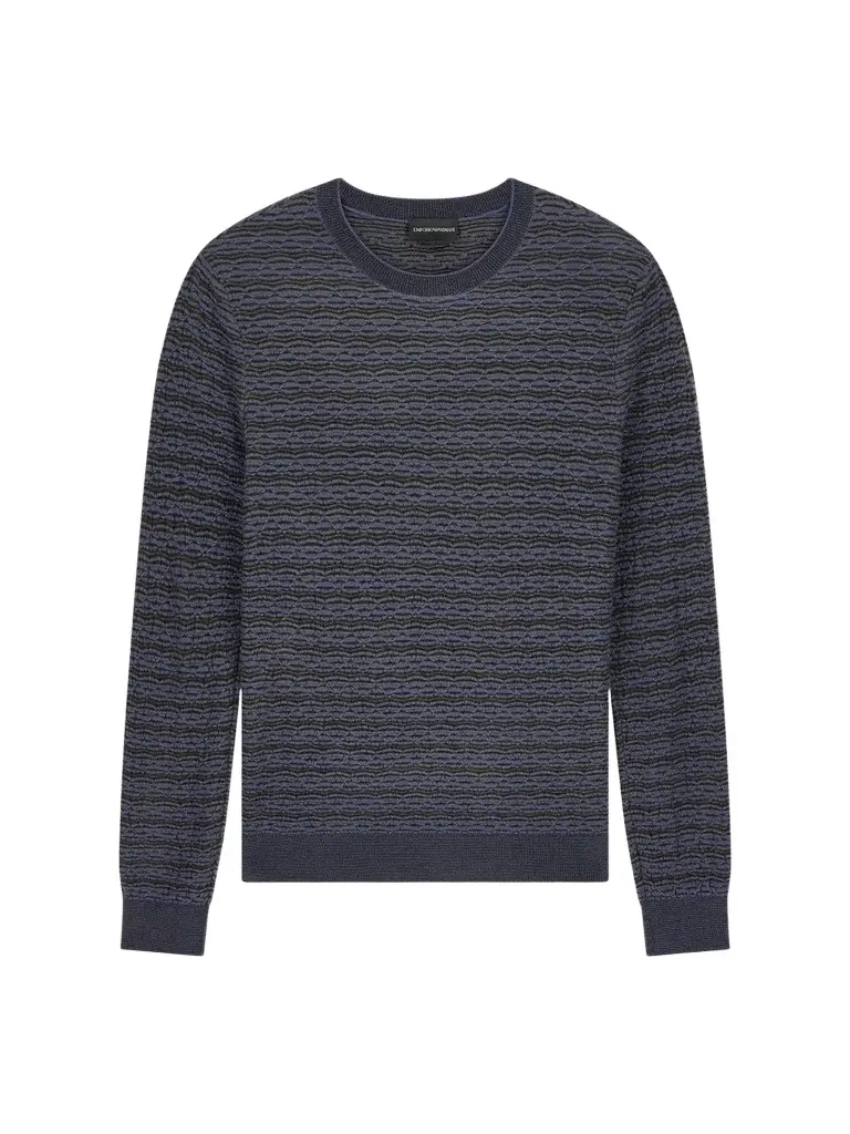 Emporio Armani Men's Blurred Geometric Wool-Blend Crewneck Sweater