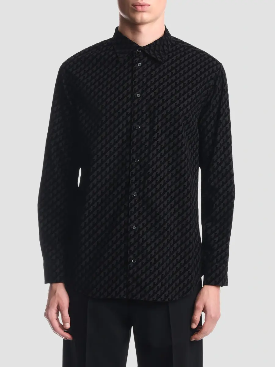 Emporio Armani Men's Flocked Eagle Cotton Sport Shirt | Thumbnail 4 Emporio Armani Men's Flocked Eagle Cotton Sport Shirt | Thumbnail 4