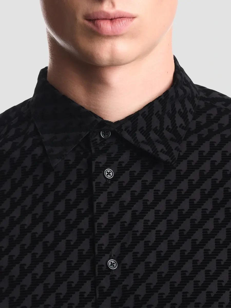 Emporio Armani Men's Flocked Eagle Cotton Sport Shirt | Thumbnail 5 Emporio Armani Men's Flocked Eagle Cotton Sport Shirt | Thumbnail 5