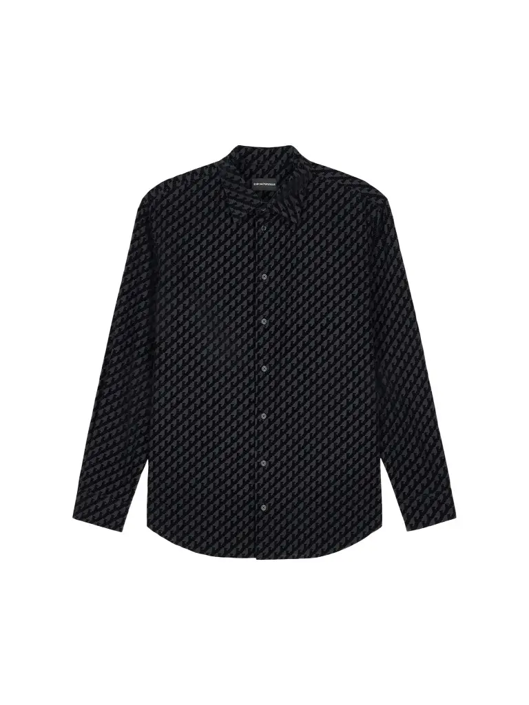 Emporio Armani Men's Flocked Eagle Cotton Sport Shirt
