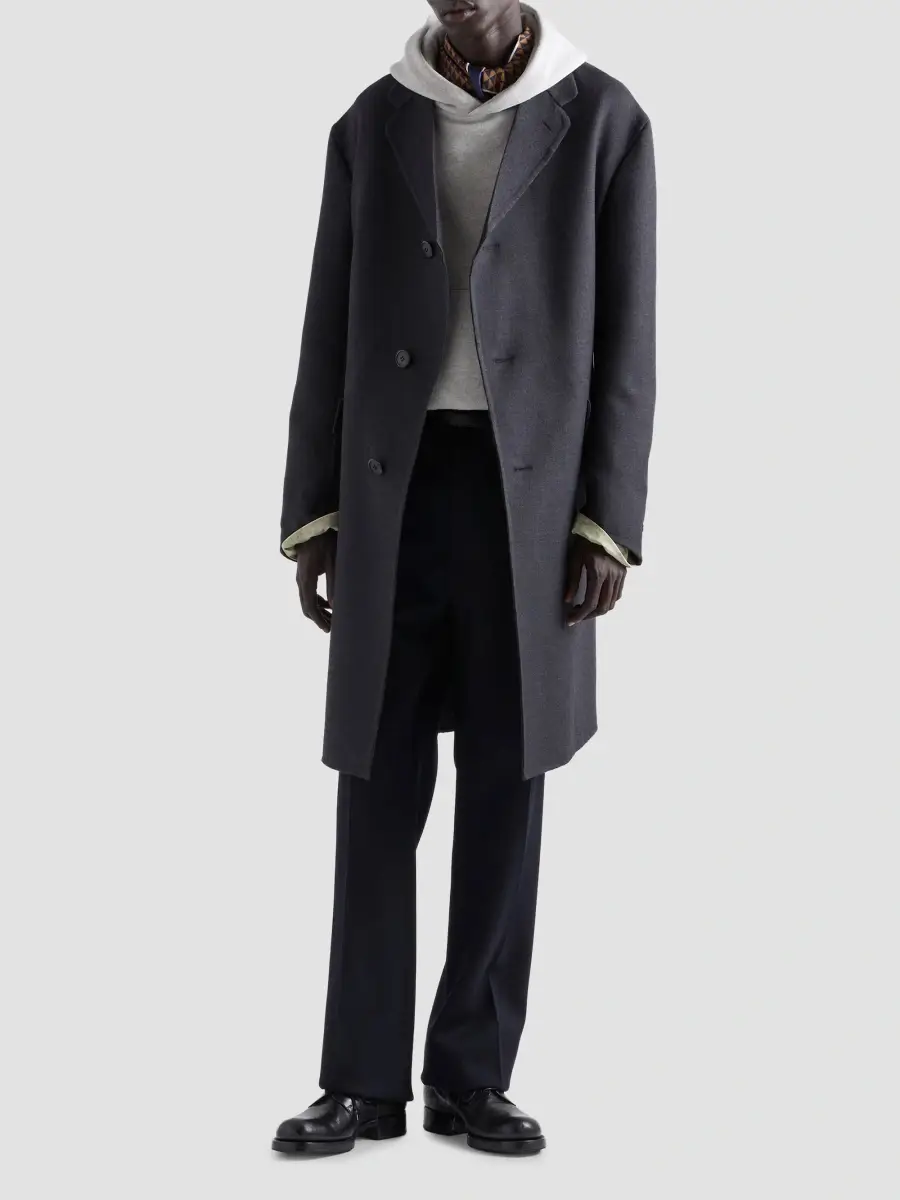 Prada Men's Single-Breasted Wool and Silk Coat - Grey | Thumbnail 2 Prada Men's Single-Breasted Wool and Silk Coat - Grey | Thumbnail 2