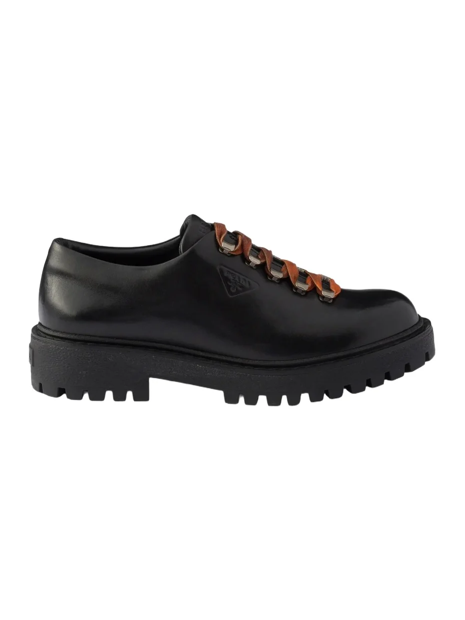 Prada Men's Aged Leather Lace-Up Shoes