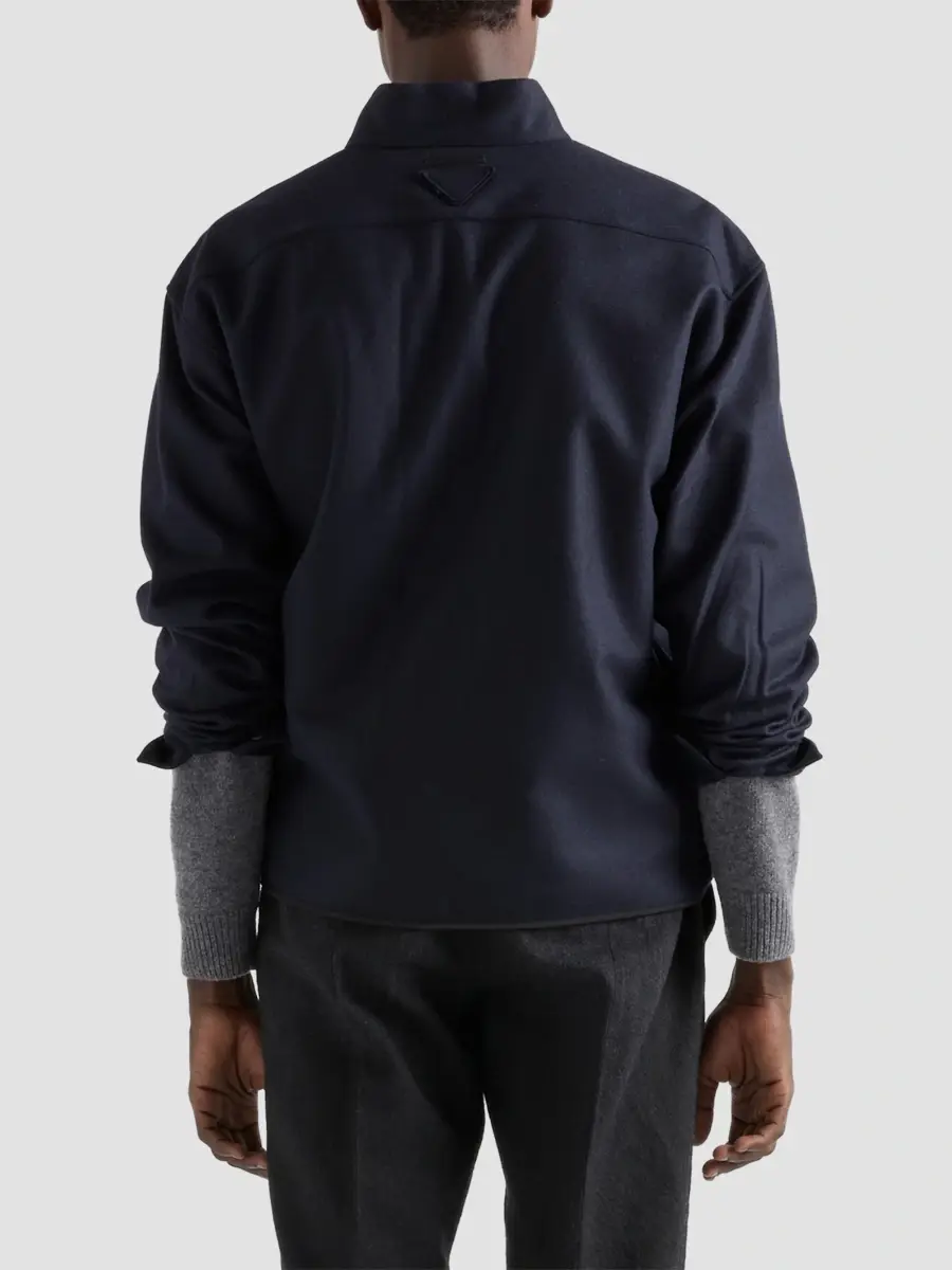 Prada Men's Wool and Cashmere Shirt - Blue | Thumbnail 4 Prada Men's Wool and Cashmere Shirt - Blue | Thumbnail 4