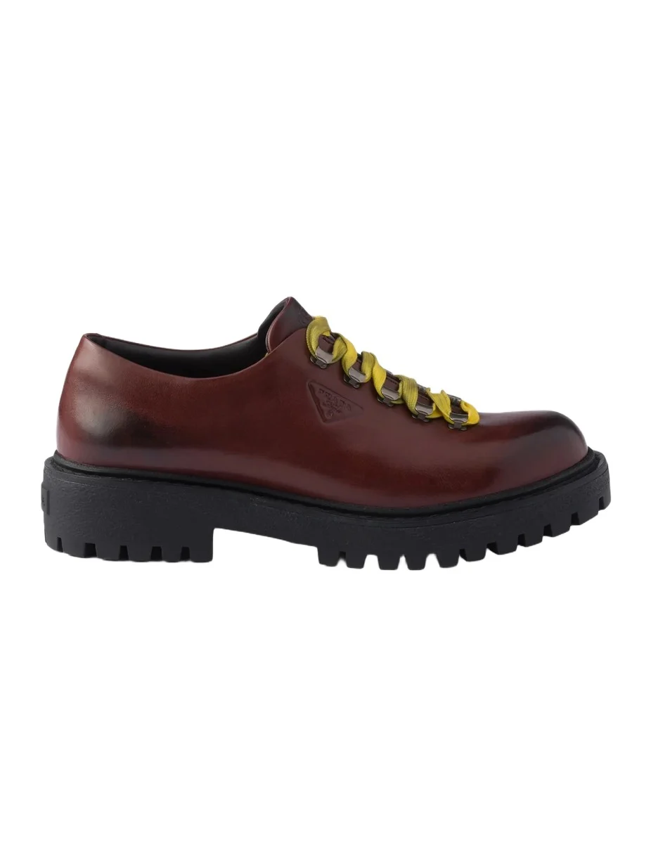 Prada Men's Aged Leather Lace-Up Shoes