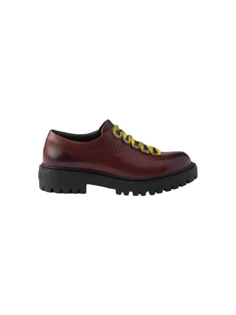 Prada Men's Aged Leather Lace-Up Shoes