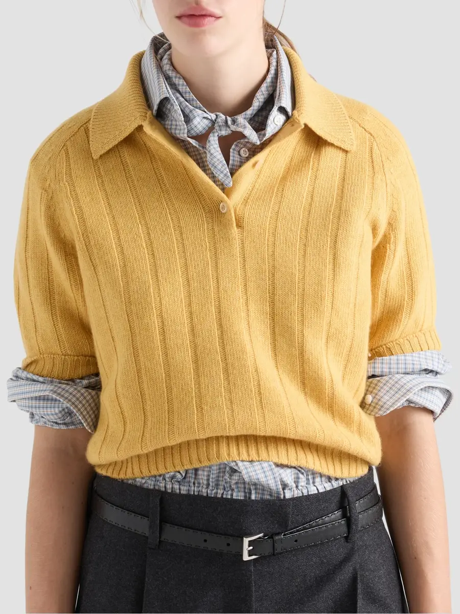 Prada Women's Cashmere Short-Sleeve Polo Sweater | Thumbnail 3 Prada Women's Cashmere Short-Sleeve Polo Sweater | Thumbnail 3