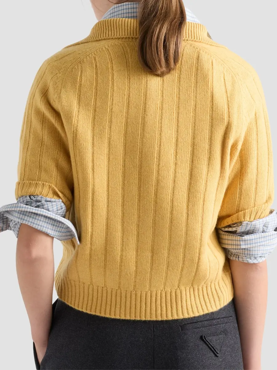 Prada Women's Cashmere Short-Sleeve Polo Sweater | Thumbnail 4 Prada Women's Cashmere Short-Sleeve Polo Sweater | Thumbnail 4