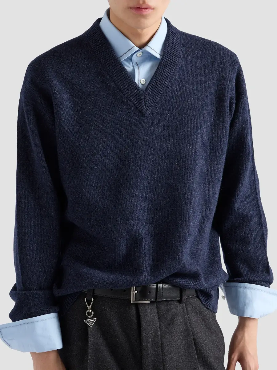 Prada Men's Re-Cashmere V-Neck Sweater | Thumbnail 3 Prada Men's Re-Cashmere V-Neck Sweater | Thumbnail 3