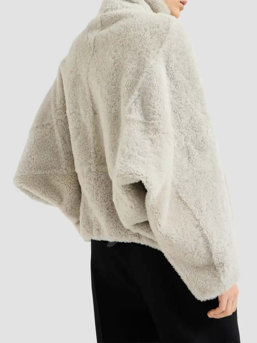 Brunello Cucinelli Women's Fuzzy Shearling Outerwear Coat with Monili - Grey | Thumbnail 3 Brunello Cucinelli Women's Fuzzy Shearling Outerwear Coat with Monili - Grey | Thumbnail 3