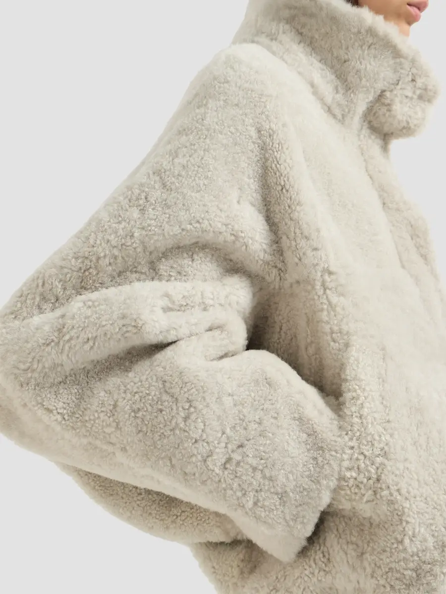 Brunello Cucinelli Women's Fuzzy Shearling Outerwear Coat with Monili - Grey | Thumbnail 5 Brunello Cucinelli Women's Fuzzy Shearling Outerwear Coat with Monili - Grey | Thumbnail 5