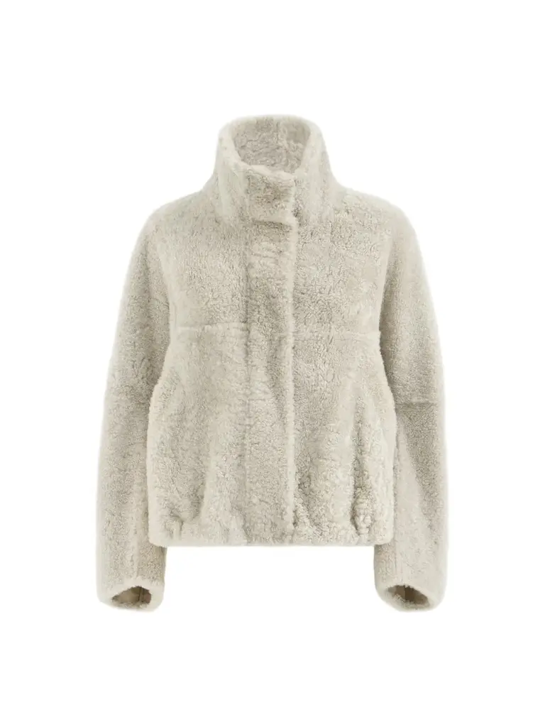 Women's Fuzzy Shearling Outerwear Coat with Monili - Grey Women's Fuzzy Shearling Outerwear Coat with Monili - Grey
