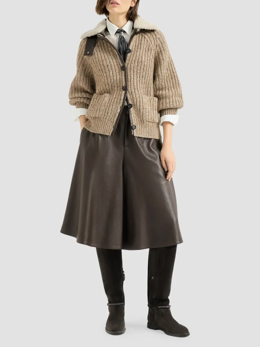 Brunello Cucinelli Women's Sparkling Cashmere, Mohair and Wool Ribbed Cardigan with Detachable Shearling Insert | Thumbnail 2 Brunello Cucinelli Women's Sparkling Cashmere, Mohair and Wool Ribbed Cardigan with Detachable Shearling Insert | Thumbnail 2